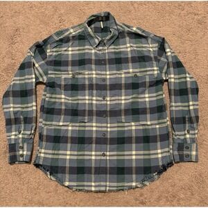 Free People Top Womens Blue Plaid Long Sleeve Raw Hem Button Down Loveland Boho‎